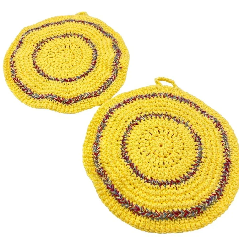 Crochet pot holders‎ trivets yellow hanging vintage kitchen handmade